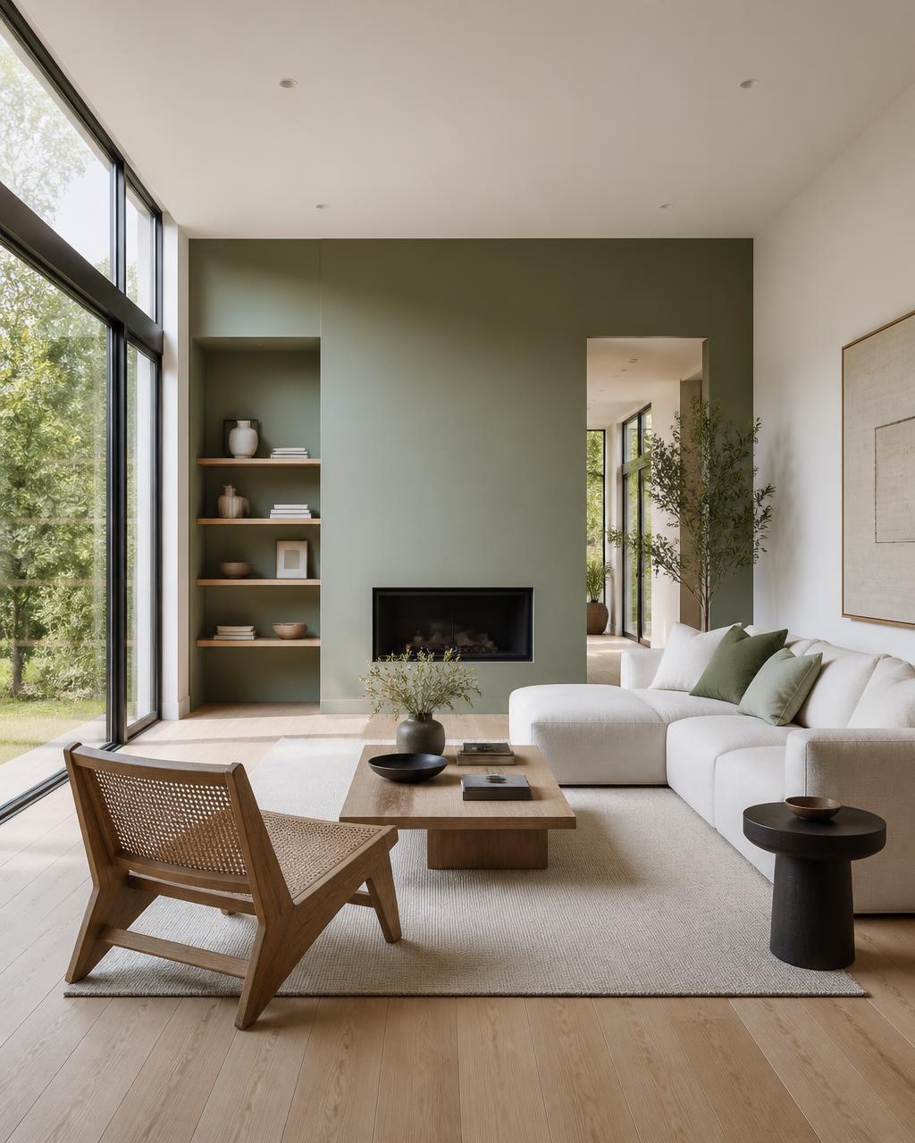 The Juniper Loft - a minimalist light-filled living room with oak floors and floor-to-ceiling windows